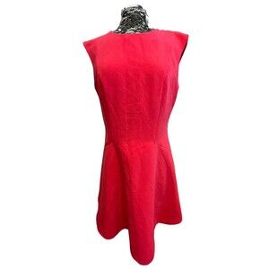 H&M Dress Scuba Short Sleeveless Pink Neon Fit Flare Drop Waist Peplum Zipper 14